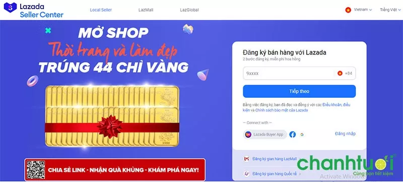 alt: Giao diện đăng ký bán hàng trên Lazada