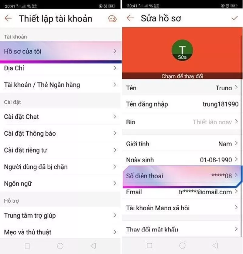 alt: Hình ảnh minh họa đổi số điện thoại trên Shopee