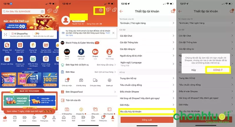 alt: Hướng dẫn các bước xóa tài khoản Shopee