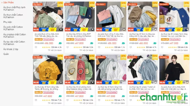 alt text: Áo thun form rộng của HLFashion trên Shopee