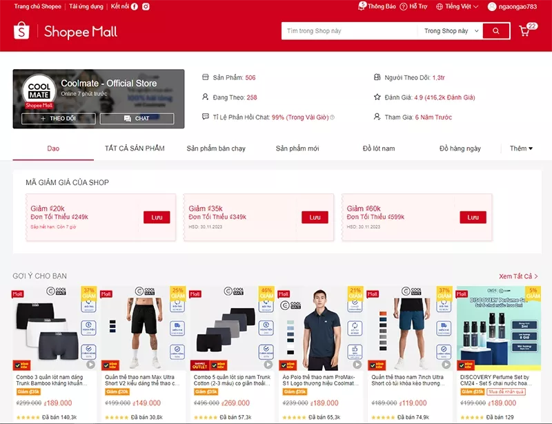 alt text: Áo thun nam của Coolmate trên Shopee