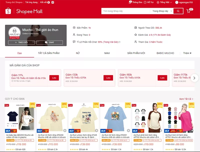 alt text: Áo thun nữ form rộng của Miucho trên Shopee