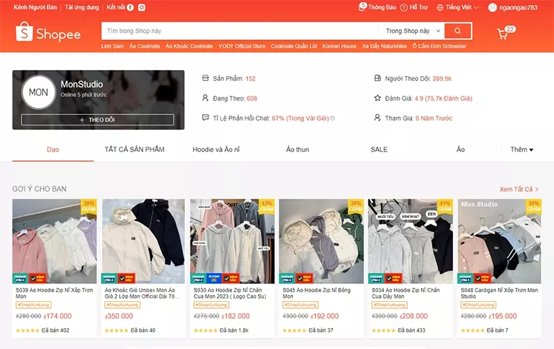 alt text: Áo thun nữ form rộng và croptop của MonStudio trên Shopee