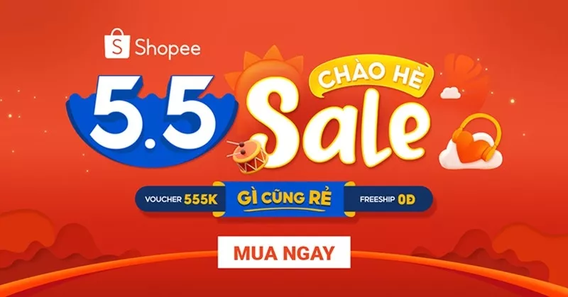 alt text: Banner quảng cáo chương trình Shopee 5.5 Sale với nhiều ưu đãi hấp dẫn.