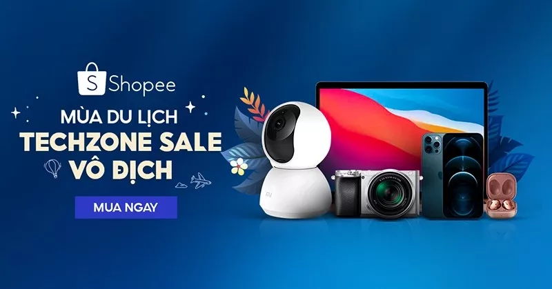 alt text: Banner quảng cáo ngành hàng điện tử với nhiều sản phẩm giảm giá trong Shopee 5.5 Sale.