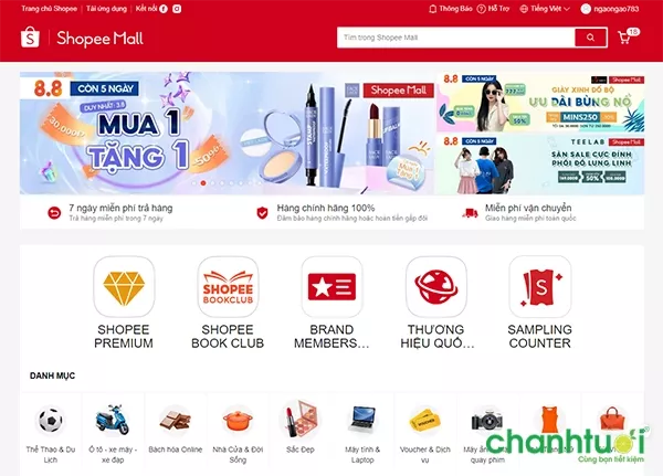 alt text: Biểu tượng Shopee Mall trên giao diện Shopee