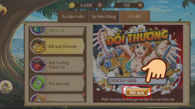 Alt text: Bước 4 - Nhập giftcode