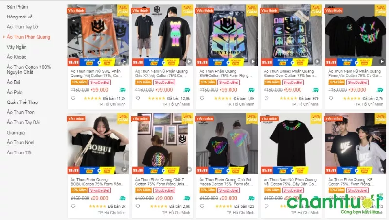 alt text: Các mẫu áo thun của HaiHaiShop Official trên Shopee