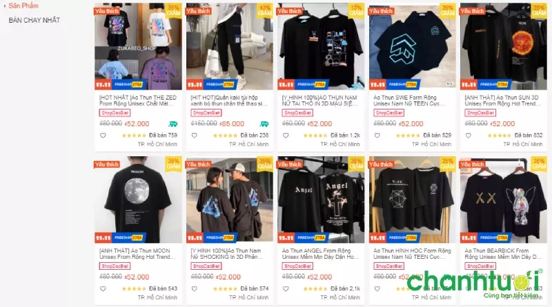 alt text: Các mẫu áo thun của Zukabeo_shop trên Shopee