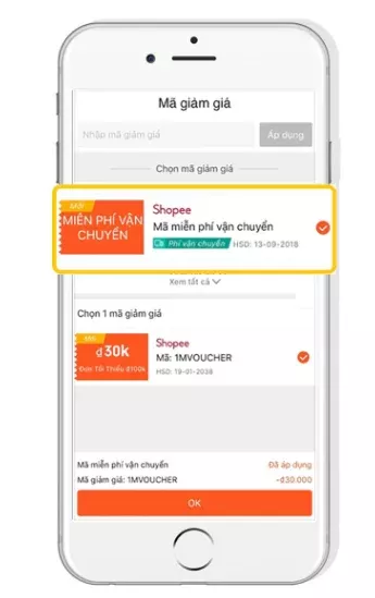 alt text: Cách sử dụng đồng thời mã miễn phí vận chuyển và mã giảm giá khác trên Shopee