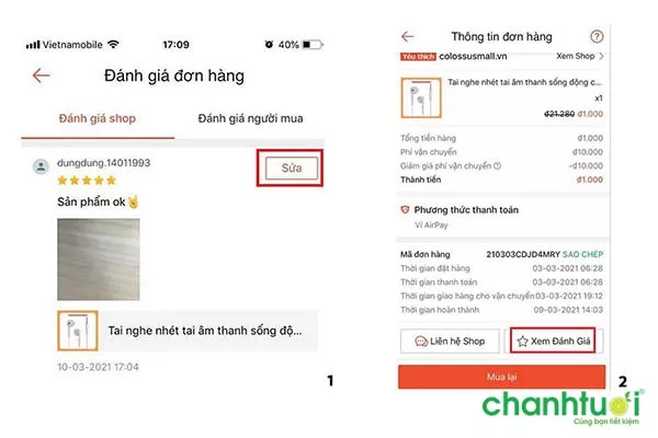 alt text: Cách sửa đánh giá trên Shopee trên điện thoại