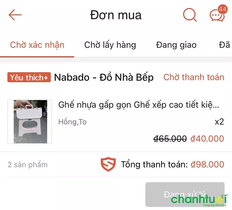 alt text: Chọn đơn hàng cần hủy trong Shopee