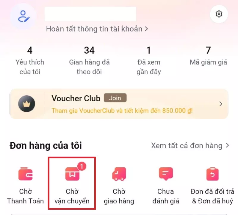 alt text: Chọn mục Chờ vận chuyển trên ứng dụng Lazada