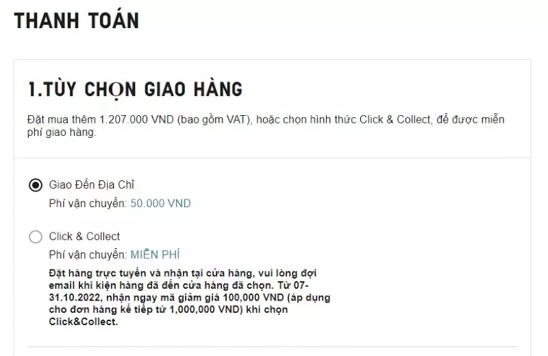 alt text: Chọn phương thức giao hàng trên Uniqlo