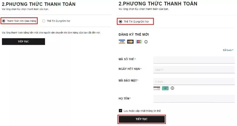 alt text: Chọn phương thức thanh toán trên Uniqlo