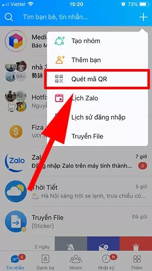 alt text: Chọn Quét mã QR