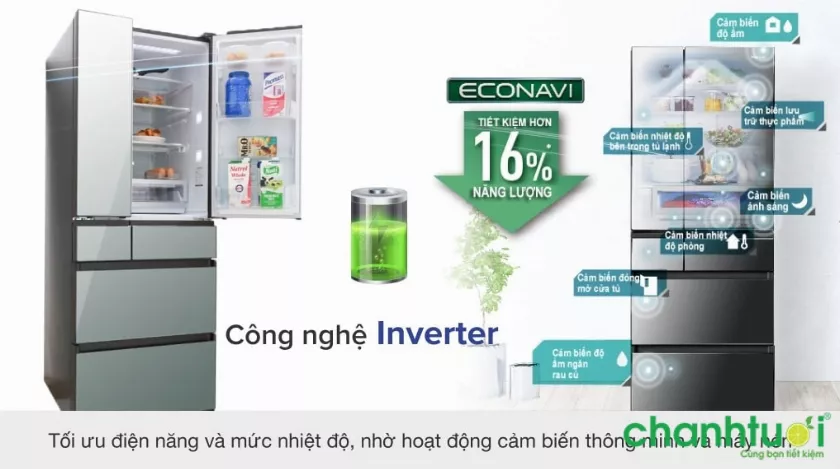 alt text: Công nghệ Inverter kết hợp cùng cảm biến Econavi trên tủ lạnh Panasonic