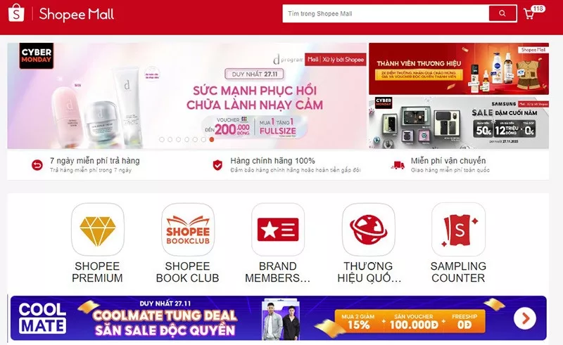 alt text: Gian hàng Shopee Mall chính hãng