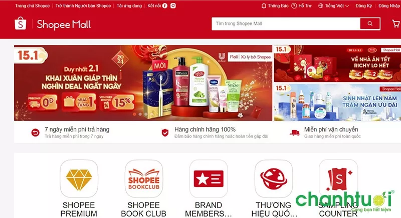 alt text: Gian hàng Shopee Mall trên điện thoại