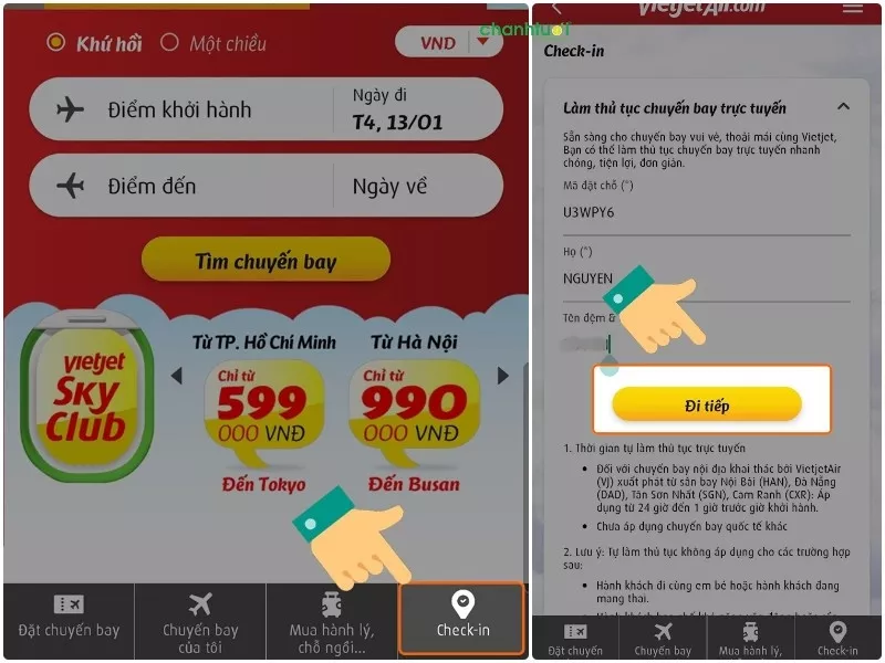 alt text: Giao diện check-in online trên điện thoại Vietjet Air