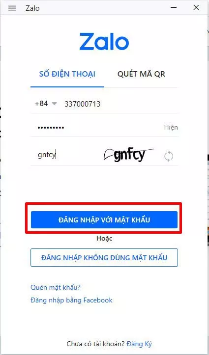 alt text: Giao diện đăng nhập Zalo trên máy tính