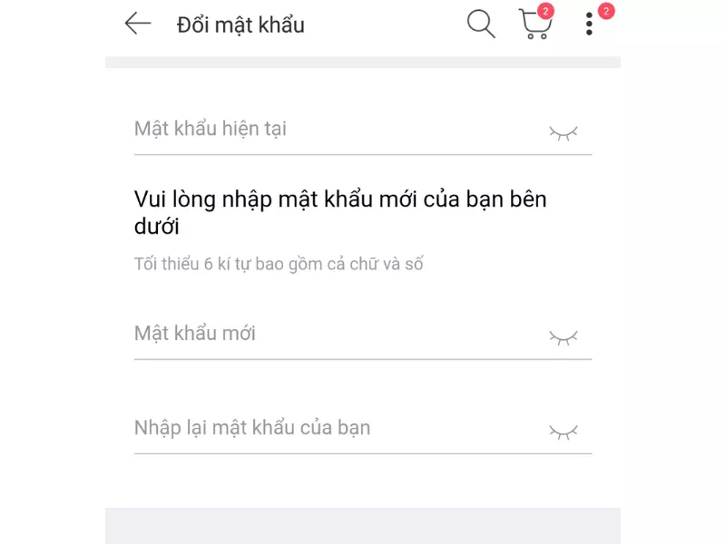 alt text: Giao diện đổi mật khẩu trong cài đặt tài khoản Lazada