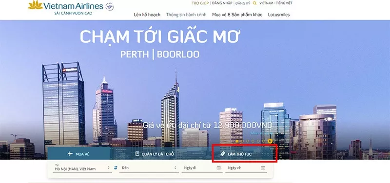 alt text: Giao diện làm thủ tục trực tuyến Vietnam Airlines