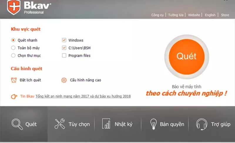 alt text: Giao diện phần mềm diệt virus Bkav