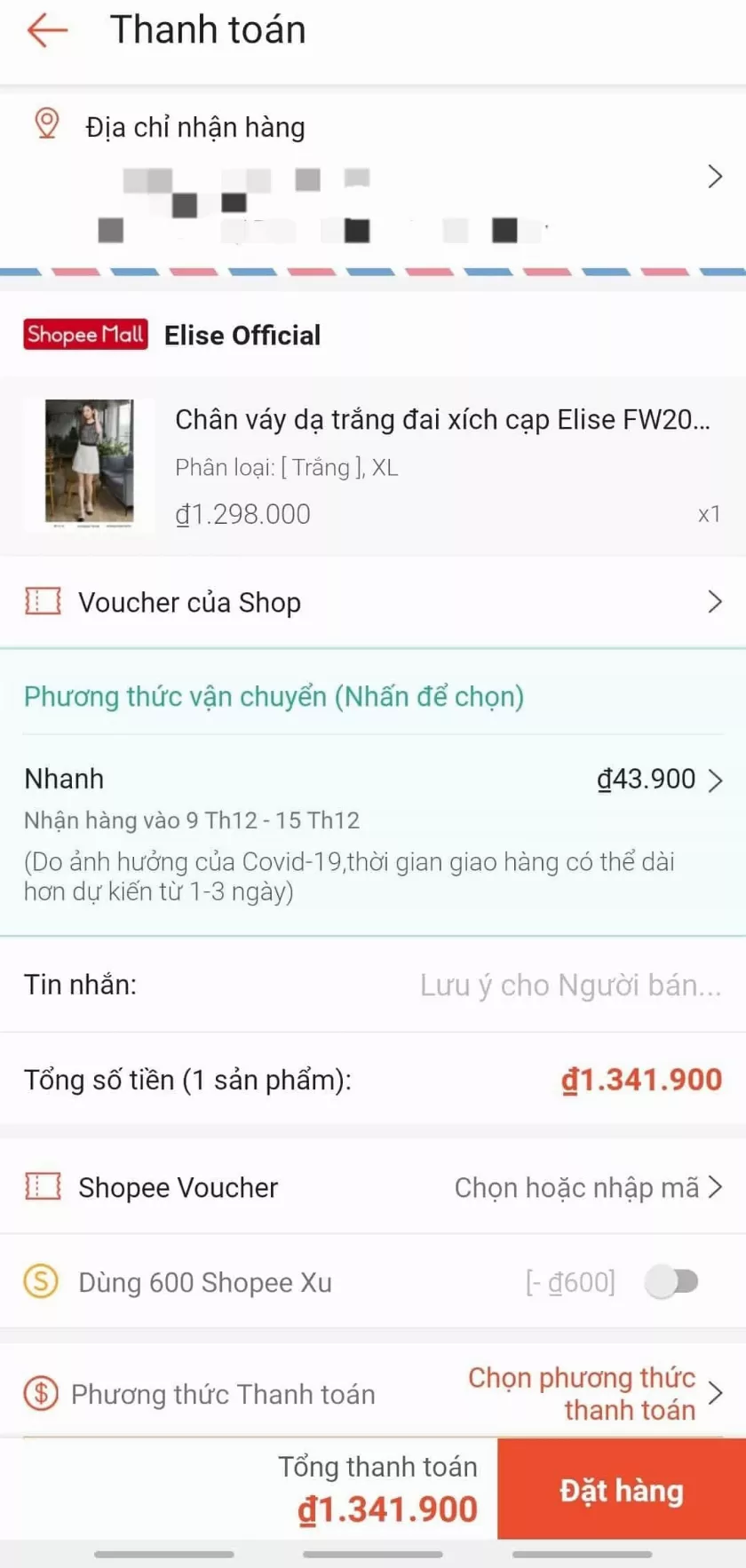 alt text: Giao diện thanh toán trên Shopee