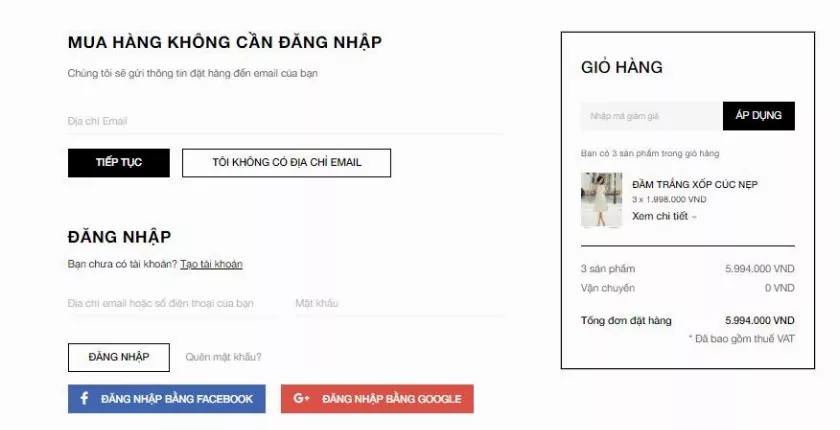 alt text: Giao diện thanh toán trên website Elise