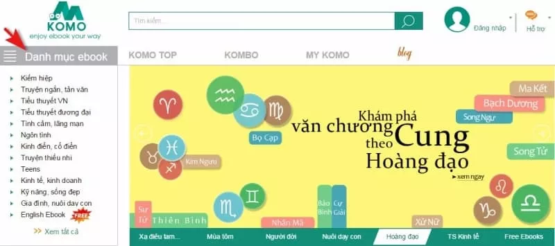 Alt text: Giao diện website Komo.vn