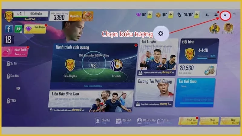 alt text: hình ảnh đăng nhập vào game Football Pro VTC