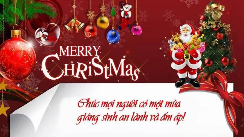 alt text: Hình ảnh Giáng Sinh với cây thông Noel rực rỡ ánh đèn