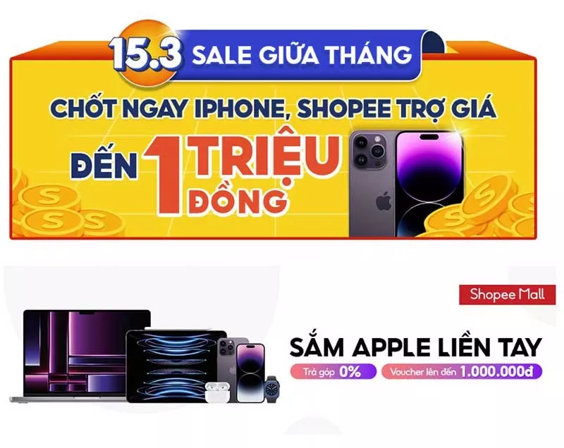 alt text: Hình ảnh minh họa chương trình trợ giá khi mua iPhone trên Shopee 15.3