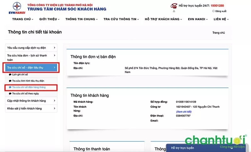 alt text: Hình ảnh minh họa lựa chọn chức năng tra cứu chỉ số điện