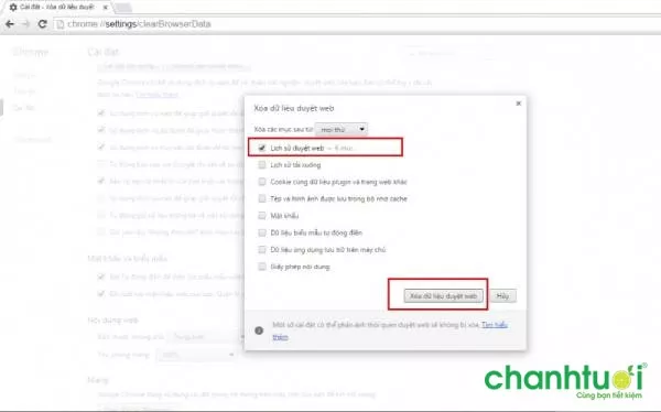 alt text: Hình ảnh minh họa lựa chọn xóa dữ liệu duyệt web