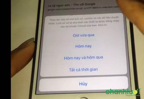 alt text: Hình ảnh minh họa lựa chọn xóa lịch sử từ trước đến nay