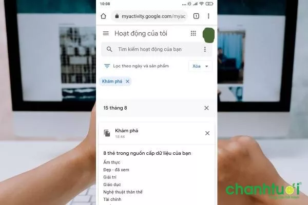 alt text: Hình ảnh minh họa mục Hoạt động của tôi trong Google