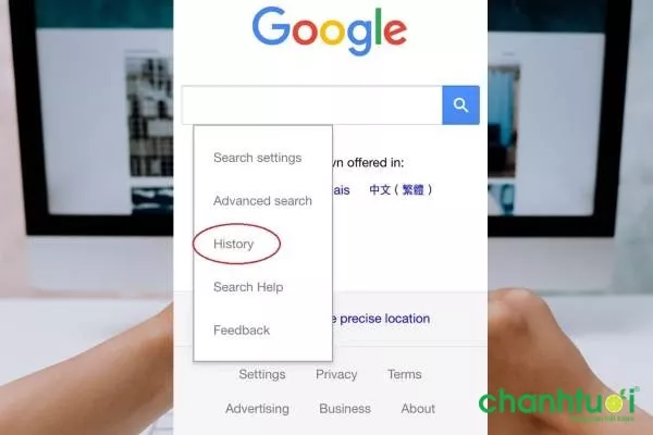 alt text: Hình ảnh minh họa mục Lịch sử trong cài đặt Google