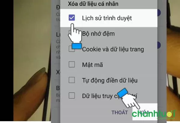 alt text: Hình ảnh minh họa nút Xóa lịch sử tìm kiếm