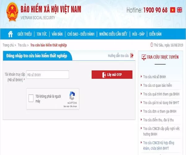 alt text: Hình ảnh minh họa tra cứu bảo hiểm thất nghiệp trên website