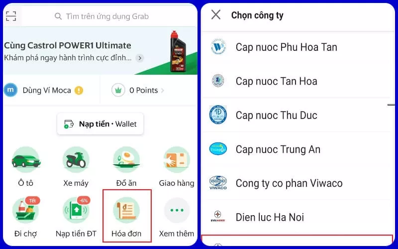 alt text: Hình ảnh minh họa tra cứu tiền điện trên Grab