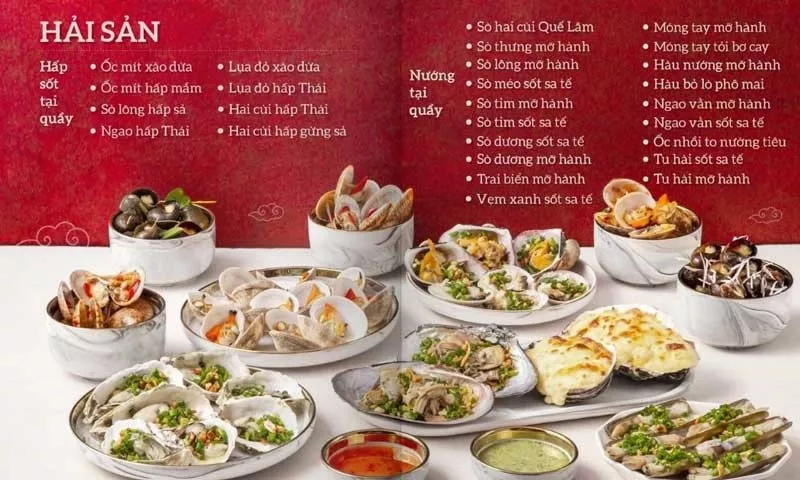 alt text: Hình ảnh một bàn tiệc buffet với đa dạng các món ăn