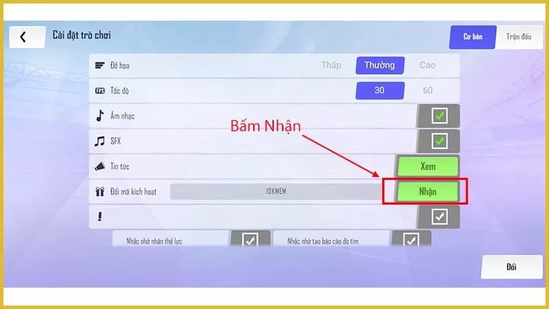 alt text: hình ảnh nhập code game Football Pro VTC