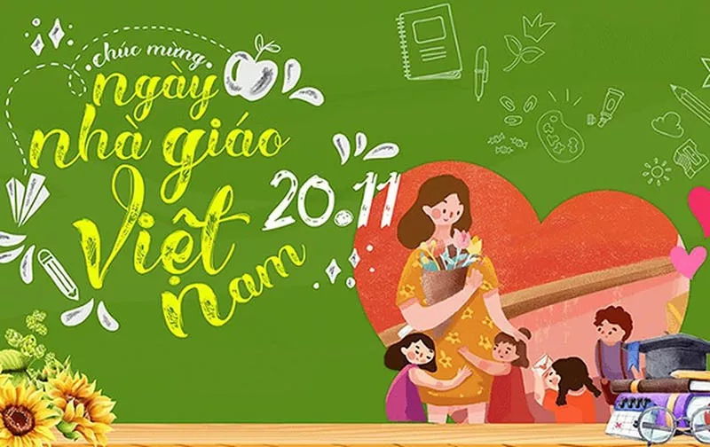 alt text: Học sinh tặng hoa cho cô giáo nhân ngày 20/11