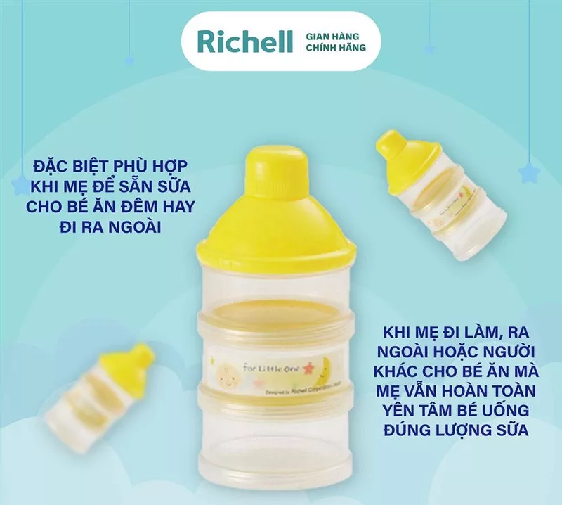 alt text: Hộp chia sữa Richell 3 ngăn