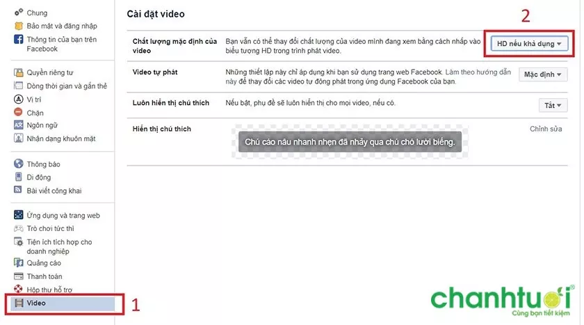 alt text: Hướng dẫn cài đặt chất lượng video HD trên Facebook máy tính