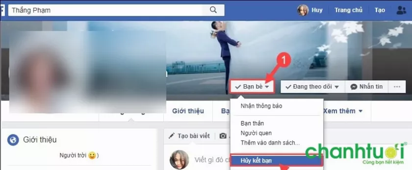 alt text: Hủy kết bạn trên facebook máy tính