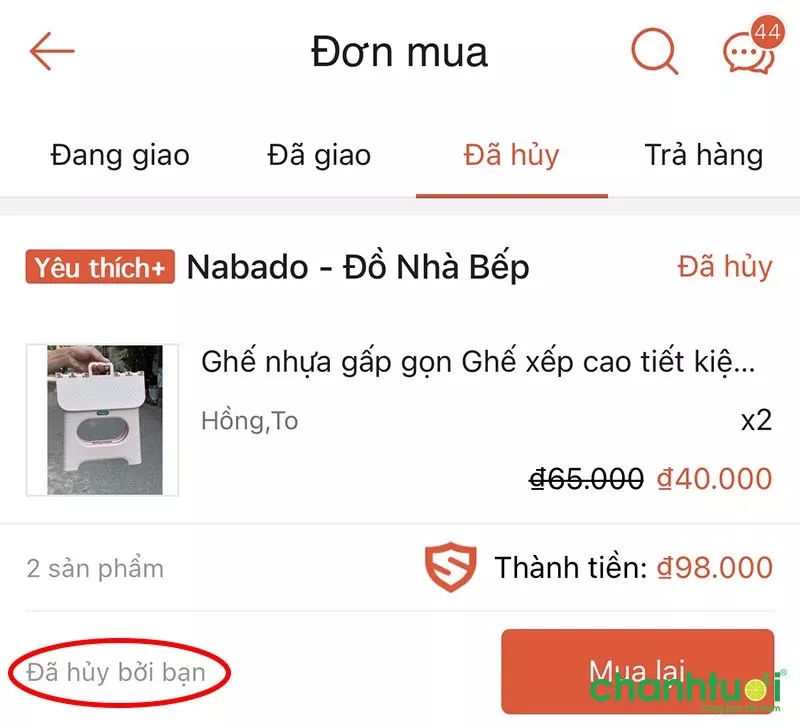 alt text: Kiểm tra đơn hàng đã hủy trên Shopee