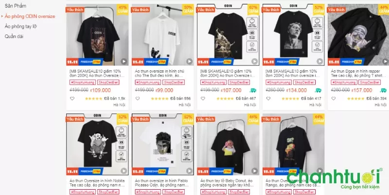 alt text: Mẫu áo thun đen trắng form rộng của Odin Clothing trên Shopee